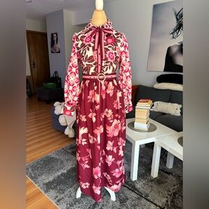 Floral Tie-Neck Maxi Dress in Berry Pink